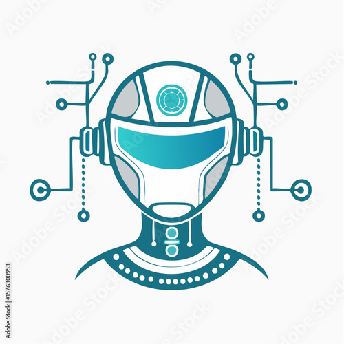 Artificial intelligence graphic of a robot head with futuristic circuit details, ideal for tech startups or advanced science projects.