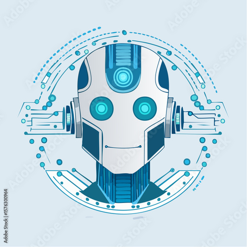 Cool modern robot head graphic with circuit details can be used for tech designs, artificial intelligence or science related projects.