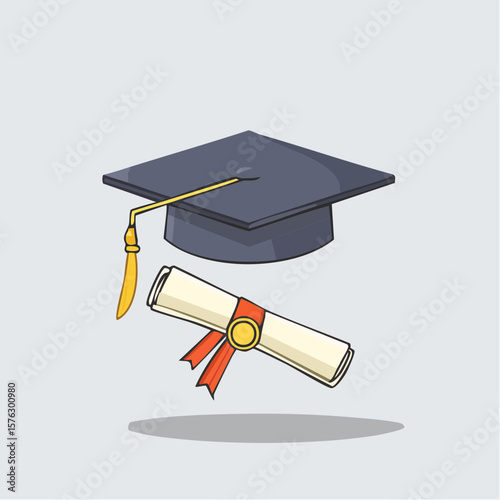 Graduation cap and diploma scroll, a scalable design element perfect for academic projects and commemorative graphics.