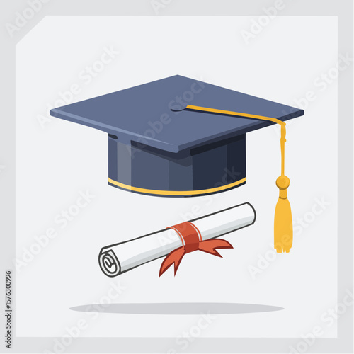 Celebrate academic success with a mortarboard and diploma, ideal for graduation announcements and educational designs of schools or universities.
