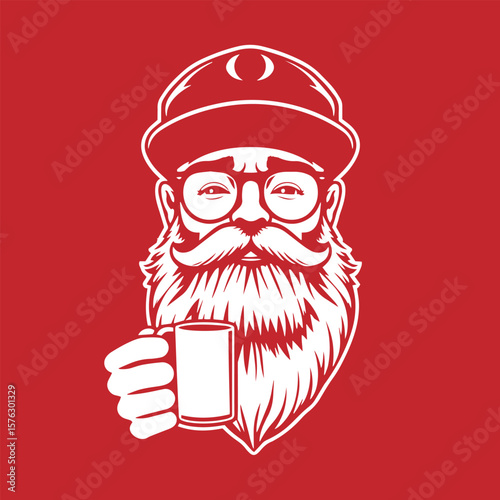 Hipster with beard and coffee mug vector design concept illustration.