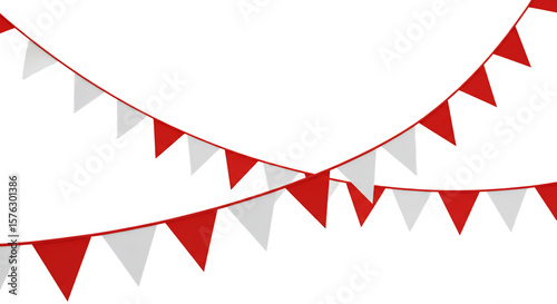 Festive red and white pennant banner decorations hang against a transparent background