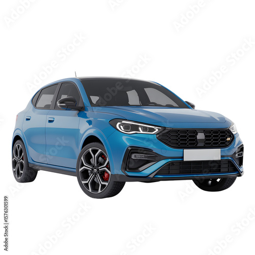 Blue car isolated on transparent white background 