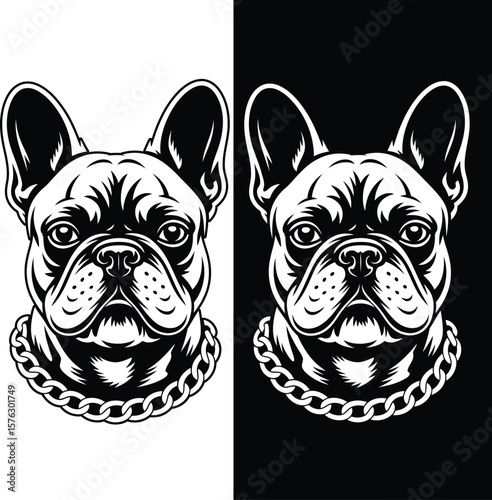 Silhouette French Bulldog Head Vector Illustration with Chain Collar