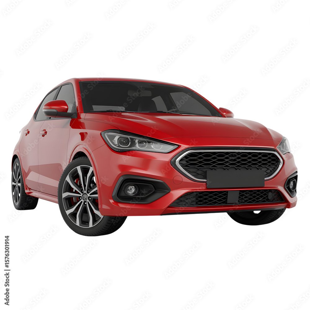 Fototapeta premium Red car isolated on transparent white background 