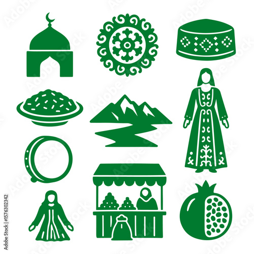 vector isolated green color tajikistan traditional cultural symbols