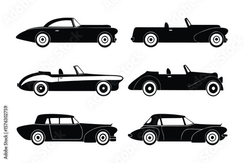Classic Car Silhouette: A captivating display of vintage automobiles, presented in striking black silhouettes.