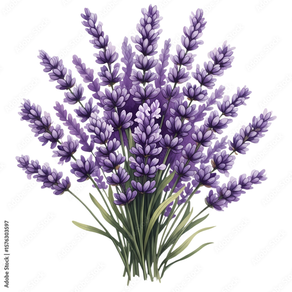 Fototapeta premium Lavender flowers bouquet purple floral plant illustration on transparent background