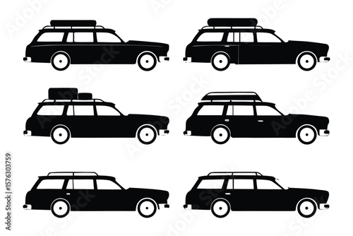 Automotive silhouettes: A collection of sleek black vehicle silhouettes, each meticulously rendered to showcase the iconic design, perfect for design and advertising needs.