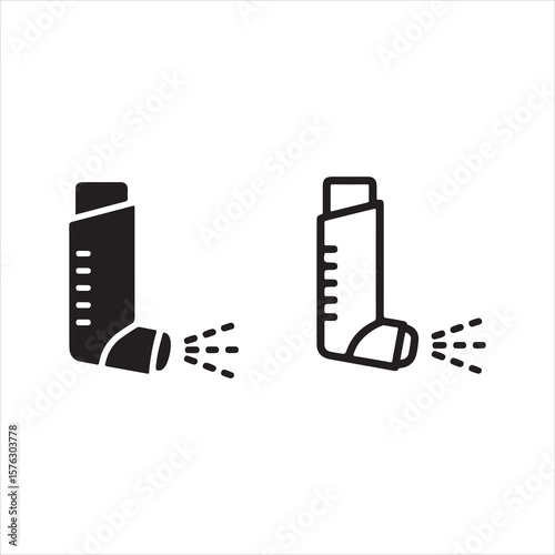 Medical Inhaler Icon Set – Asthma Spray Silhouette and Outline Symbols