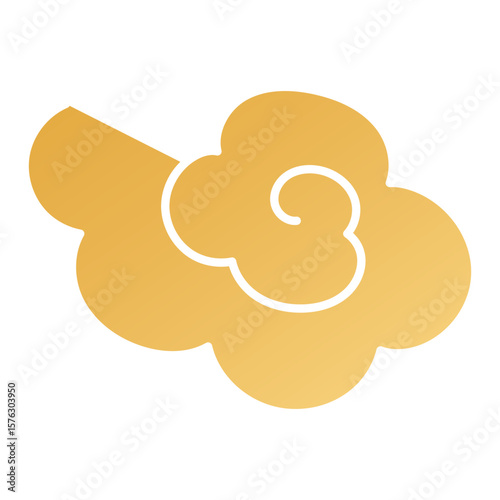 Traditional Asian cloud element, swirl, flat paper cut, gold gradient, isolated on transparent. Hand drawn vector illustration. Buddhist thangka art. Chinese, Japanese, Korean design, clip art