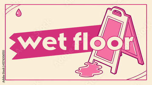Download wet floor sign vector illustration for safety caution and cleaning maintenance in public areas
