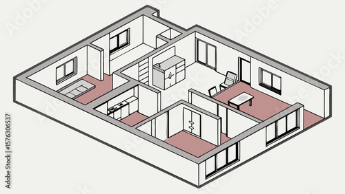 Isometric apartment floor plan design for real estate and interior design projects and architectural visualization