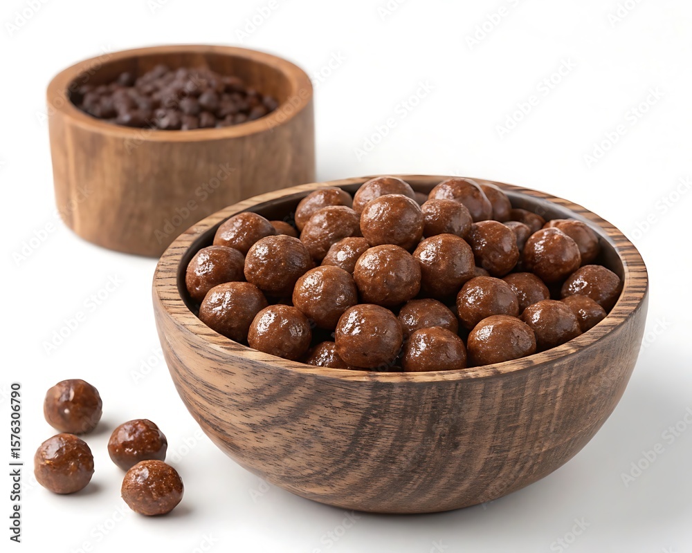 Fototapeta premium wooden bowl of tasty chocolate corn balls