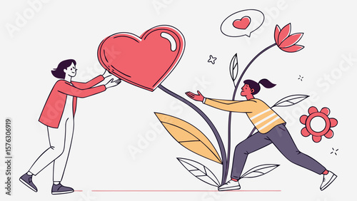 Illustration of love and relationship two women sharing heart valentine's day concept vector design