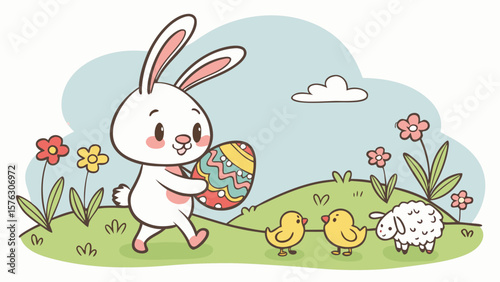 Cute easter bunny with easter egg illustration for spring holiday season vector graphic design download