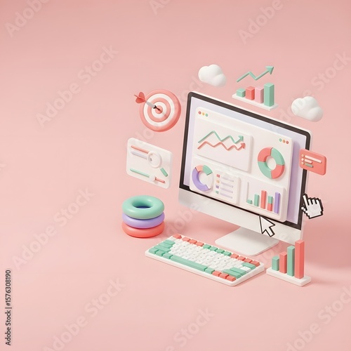 Pastel Business Data Analytics 3D Illustration