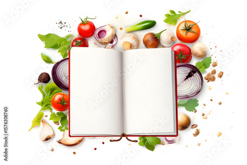notebook with vegetables and fruits