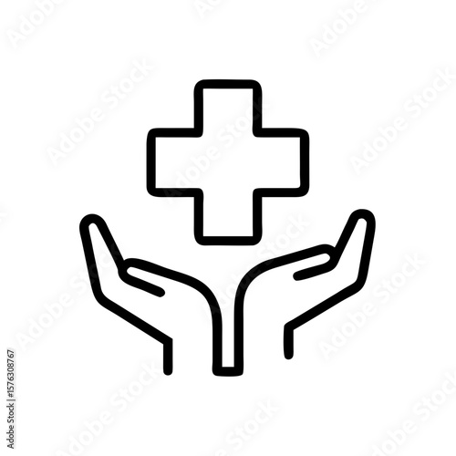 Hands holding a medical cross, isolated on white background