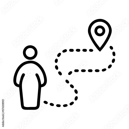 A person is following a dotted path to a location pin
