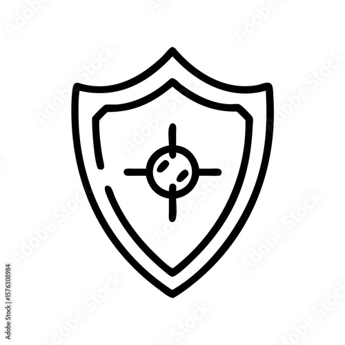 A shield with a target is displayed isolated on white background