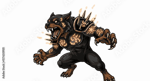 Fantasy Monster Creature Illustration – Muscular Black Beast with Spikes