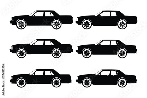 Classic Car Collection: A curated collection of vintage automobiles, captured in a stark, minimalist aesthetic, perfect for transportation and design projects.