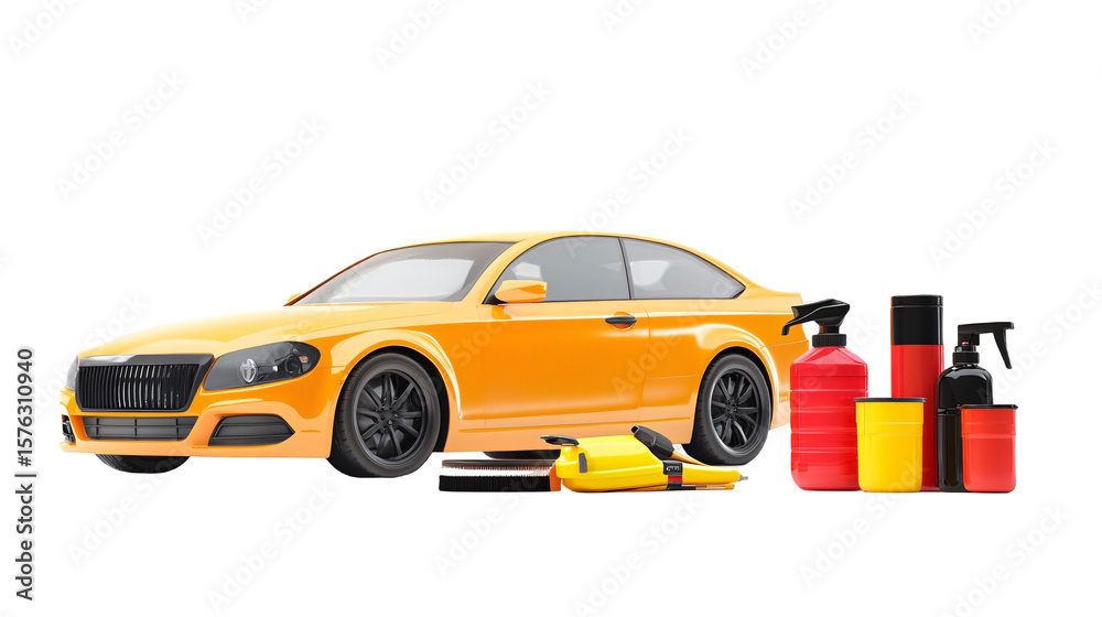 Naklejka premium Car Detailing Kit for Cleaning and Car Maintenance - Isolated on White Background