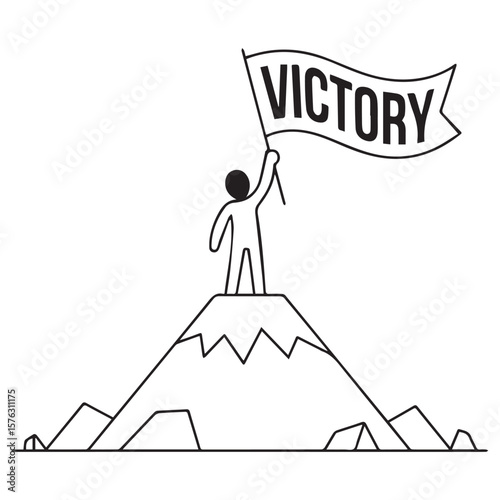 Mountain Top Victory Icon with Flag – Minimal Line Style