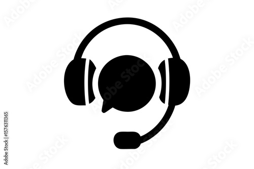 Headset customer service communication support center silhouette vector illustration