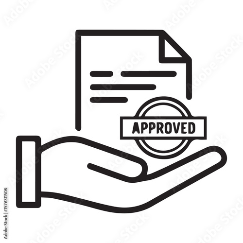 Hand Holding Approved Document Icon – Line Style Vector