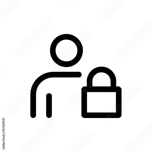 Simple black icon of a person silhouette next to a closed padlock on a white background