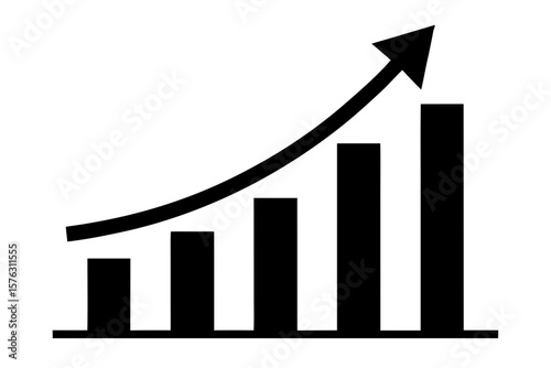 Rising bar graph chart arrow business finance silhouette vector illustration
