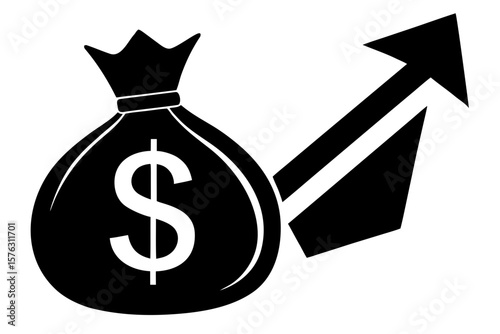 Money bag with arrow financial growth silhouette vector illustration