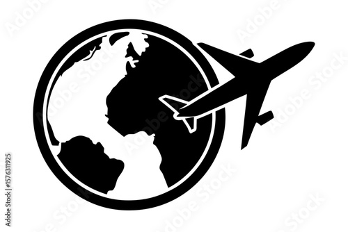 World travel airplane global tourism journey flight silhouette vector illustration