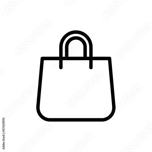 Simple black outline icon of a shopping bag with handles on a white background