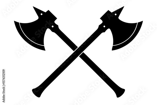 Crossed battle axes weapon equipment tool silhouette vector illustration