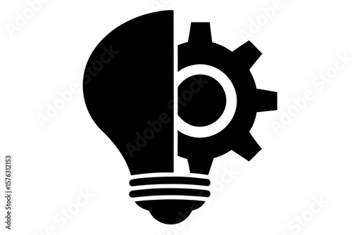 Creative lightbulb gear concept innovation solution silhouette vector illustration