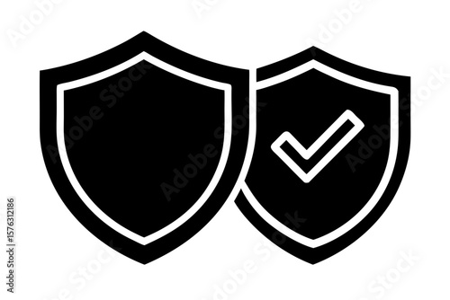Security shields with check mark safety protection silhouette vector illustration