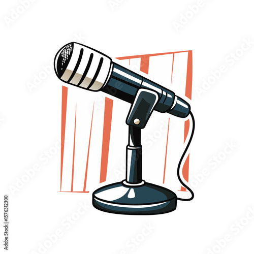 Vintage Microphone Illustration with Bold Background for News Articles, Broadcasting Websites, Media Content, and Event Promotions  