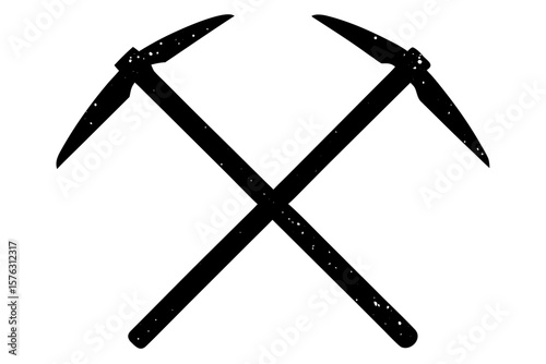 Crossed mining pickaxes construction equipment silhouette vector illustration