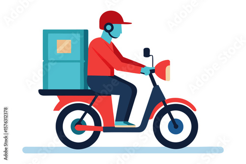 Swift Courier's Ride: A dynamic depiction of a delivery courier skillfully maneuvering a scooter with a cargo box, embodying speed and efficiency in transit.