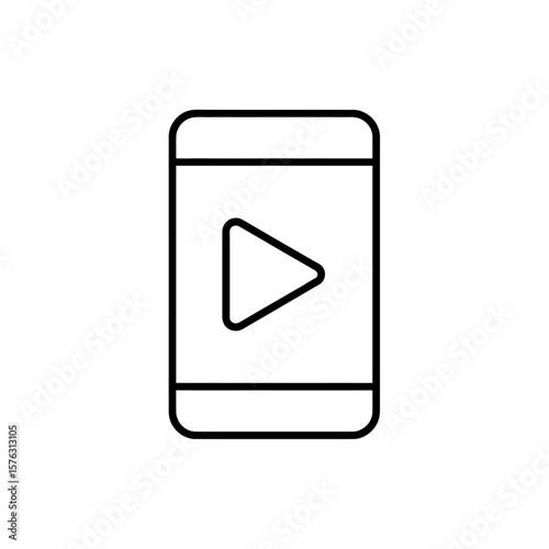 Simple black outline icon of a smartphone displaying a play button symbol on a white background