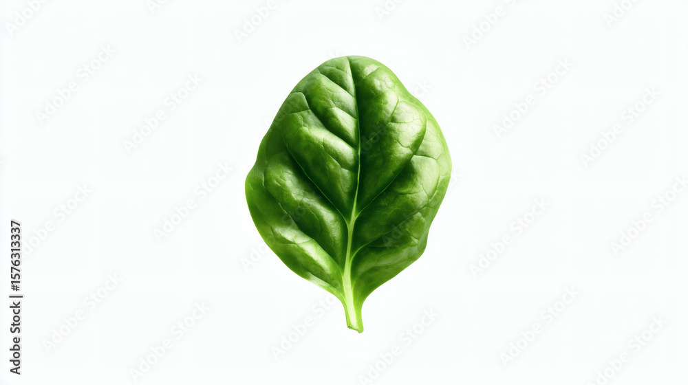 Obraz premium A close-up shot of a fresh, vibrant spinach leaf isolated on white.