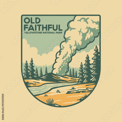 Vintage hand draw Yellowstone national park for badge and merchandise design
