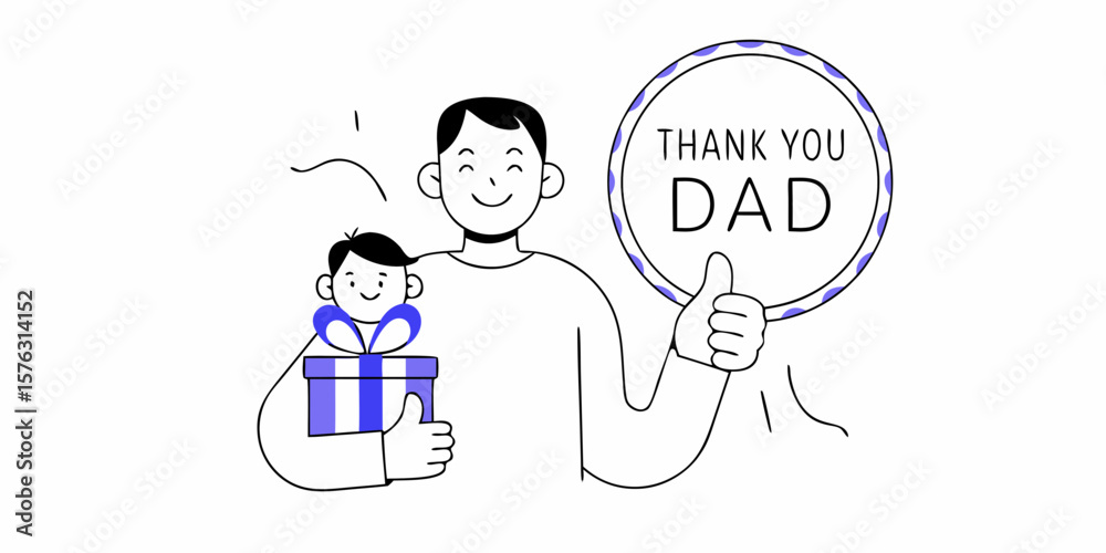 Celebrating Father's Day with heartfelt appreciation a happy family moment showcasing a dad holding a thank you sign with his son. Celebrating Father's Day with heartfelt appreciation a happy family moment showcasing a dad holding a thank you sign with his son.