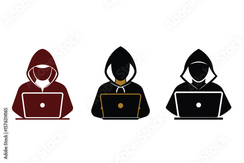 Hacker with Laptop Silhouette Icon Vector Illustration for Cybersecurity Concepts
