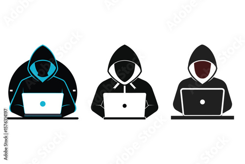 Hacker with Laptop Silhouette Icon Vector Illustration for Cybersecurity Concepts
