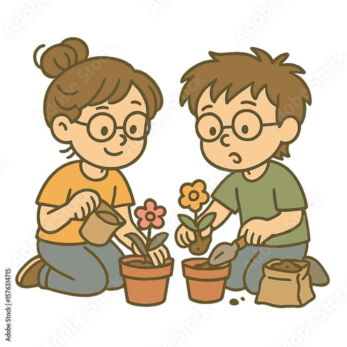 Boy and girl reading book together on sofa