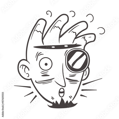 Whimsical Line Art Illustration of a Surprised Character with Unique Expressions
